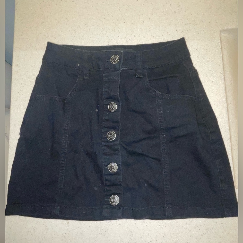 Button up black denim skirt